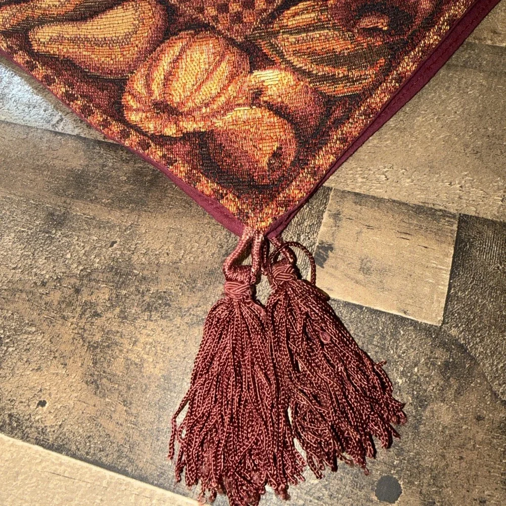 Tapestry Table Runner Harvest Pumpkin Fall Thanksgiving Decor Woven Tassel 13x72